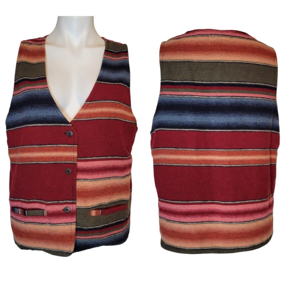 EUC Vintage Palmetto’s Large Southwestern Western Native Striped Vest Wool Blend